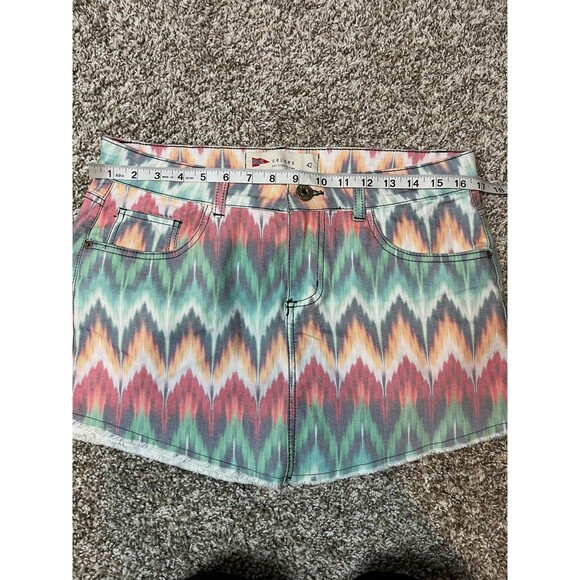 Colors Skirt Womens 42 Multicolor Denim Geometric Mini Pockets Summer Casual - Picture 2 of 4